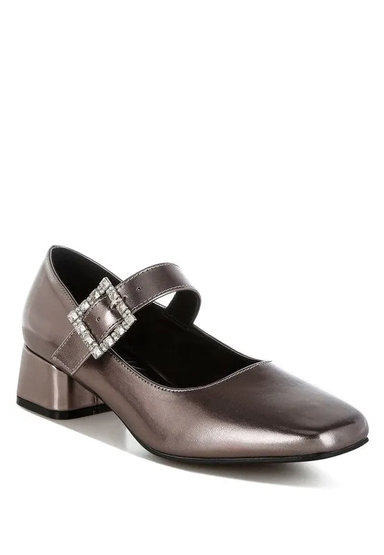 Abeba Diamante Brooch Metallic Square Toe Mary Jane Pumps