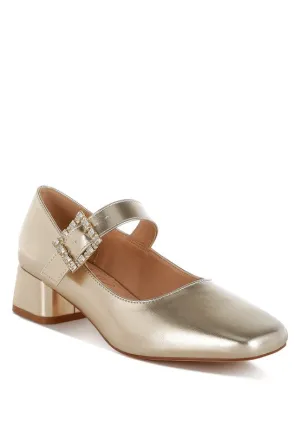 Abeba Diamante Brooch Metallic Square Toe Mary Jane Pumps