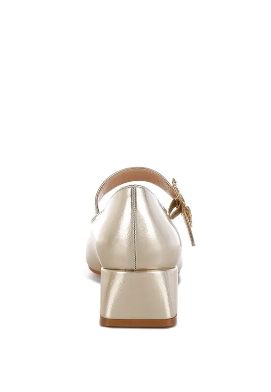 Abeba Diamante Brooch Metallic Square Toe Mary Jane Pumps