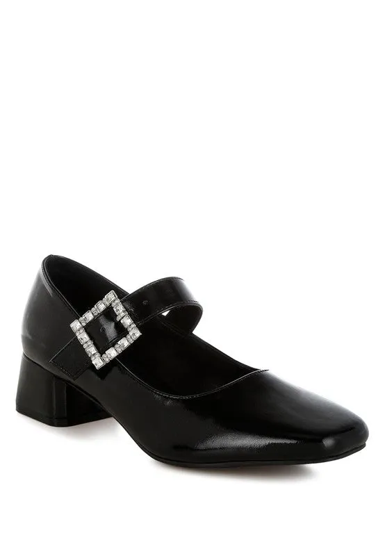 Abeba Diamante Brooch Metallic Square Toe Mary Jane Pumps