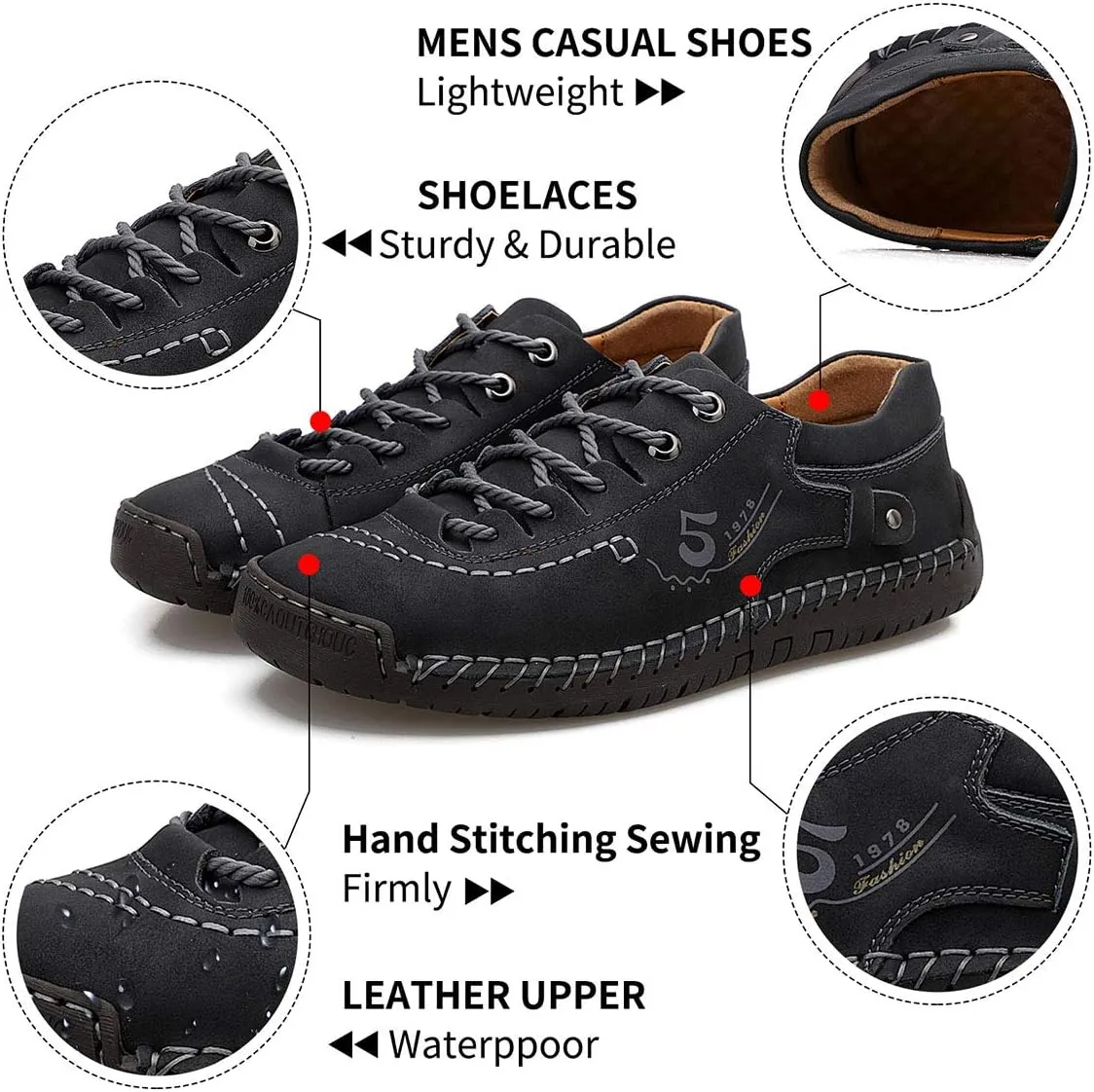 alcubieree Mens Leather Casual Shoes Comfortable Fashion Sneakers Loafers Lightweight Dress Walking Driving Shoes for MenSize 7.5-13
