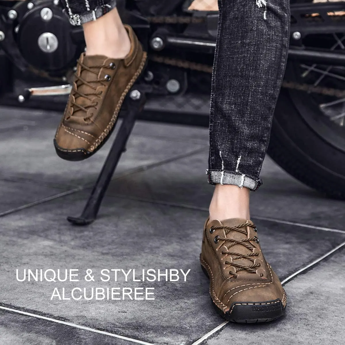 alcubieree Mens Leather Casual Shoes Comfortable Fashion Sneakers Loafers Lightweight Dress Walking Driving Shoes for MenSize 7.5-13