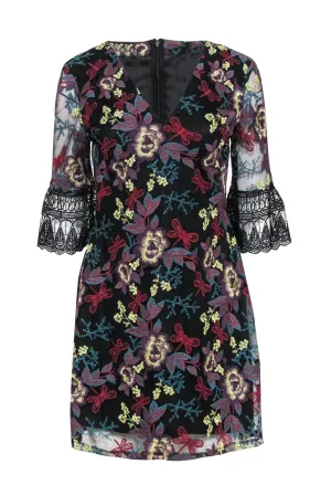 Alexia Admor - Black Embroidered Bell Sleeve Mini Dress Sz S