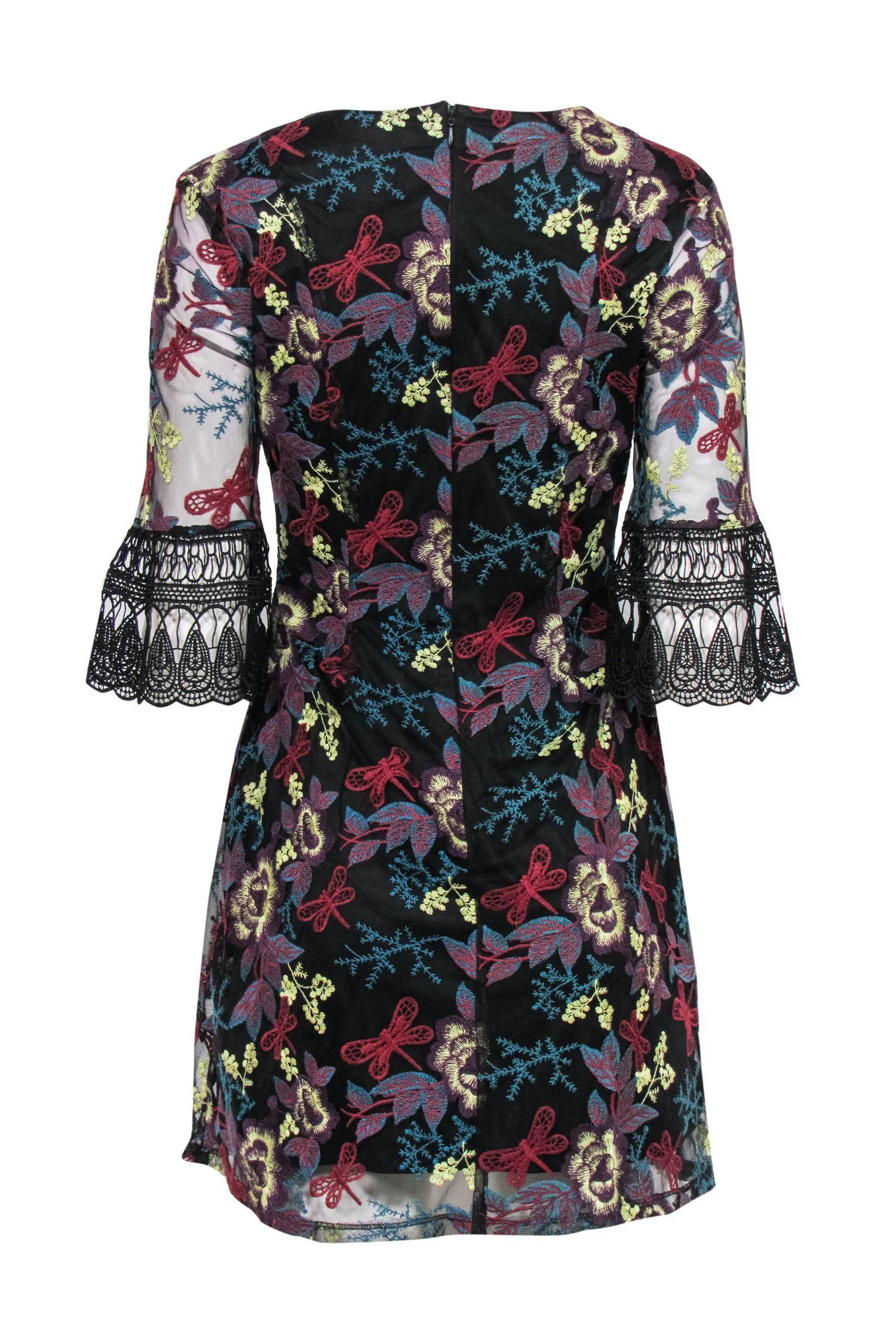 Alexia Admor - Black Embroidered Bell Sleeve Mini Dress Sz S