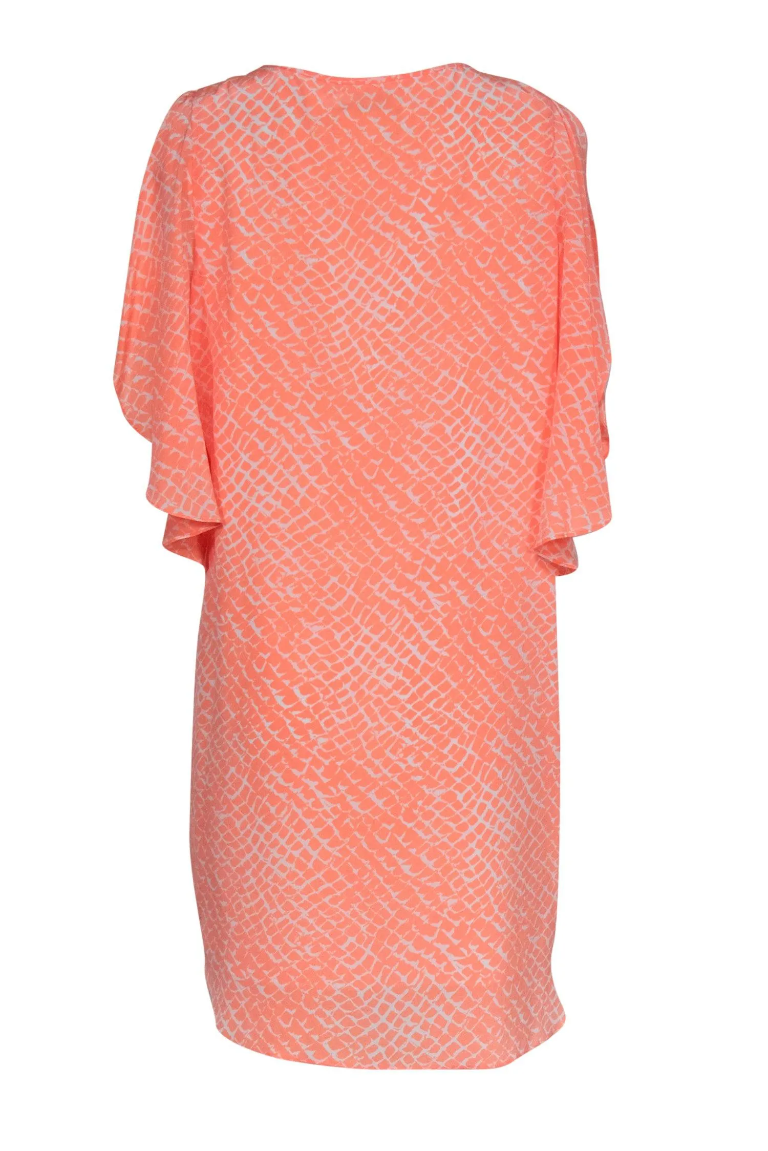 Alice & Trixie - Neon Coral Snakeskin Print Silk Dress w/ Flutter Sleeves Sz XL