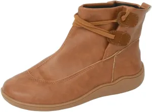Ankle Boots for Women, Comfortable Casual Round Toe Lace-Up Damping Flat Boots Vintage Waterproof Walking Fall Boots