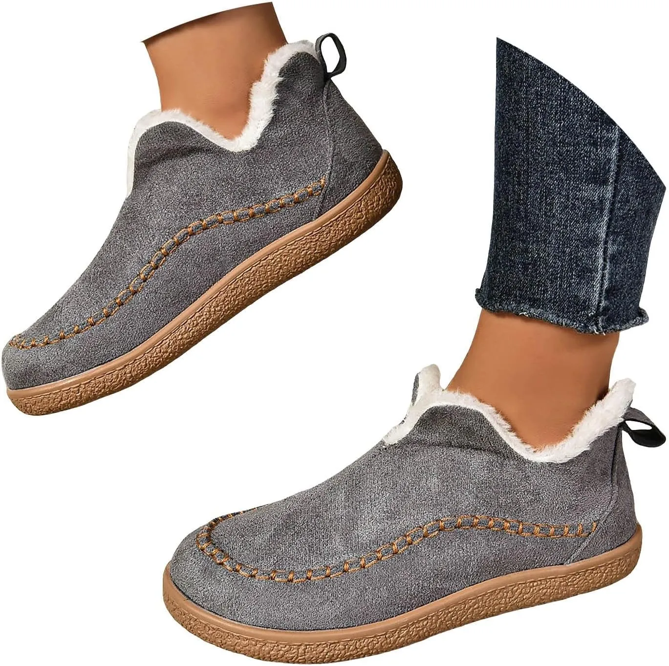 Ankle Boots for Women, Winter Warm Cozy Suede Indoor Outdoor Ankle Boots With Memory Foam Comfy Non Slip House Shoes