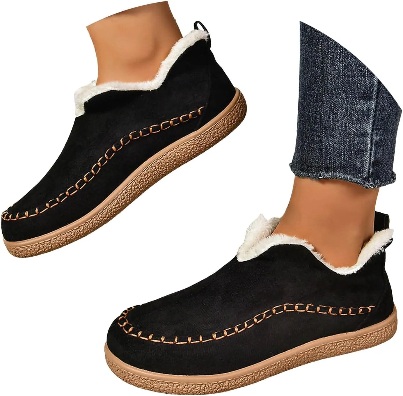 Ankle Boots for Women, Winter Warm Cozy Suede Indoor Outdoor Ankle Boots With Memory Foam Comfy Non Slip House Shoes