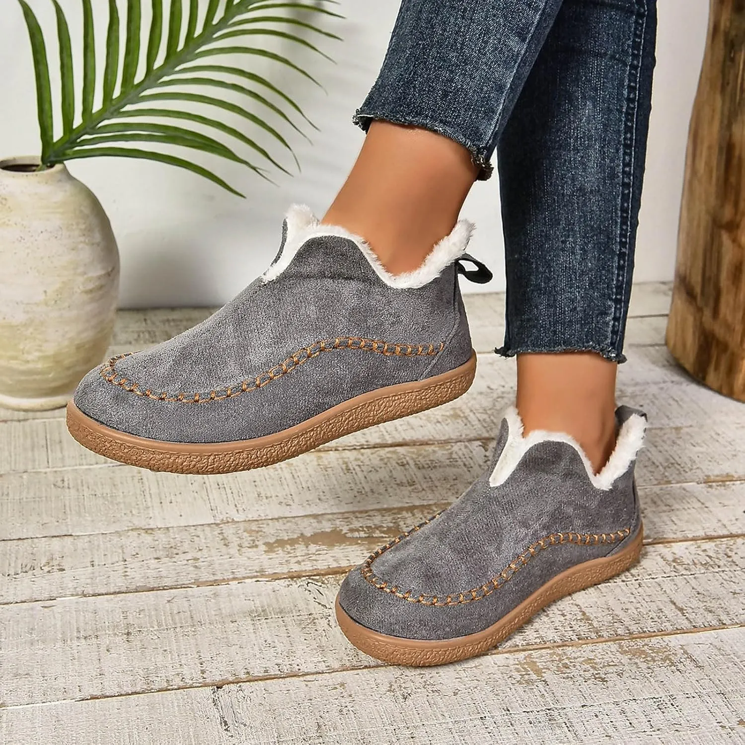 Ankle Boots for Women, Winter Warm Cozy Suede Indoor Outdoor Ankle Boots With Memory Foam Comfy Non Slip House Shoes