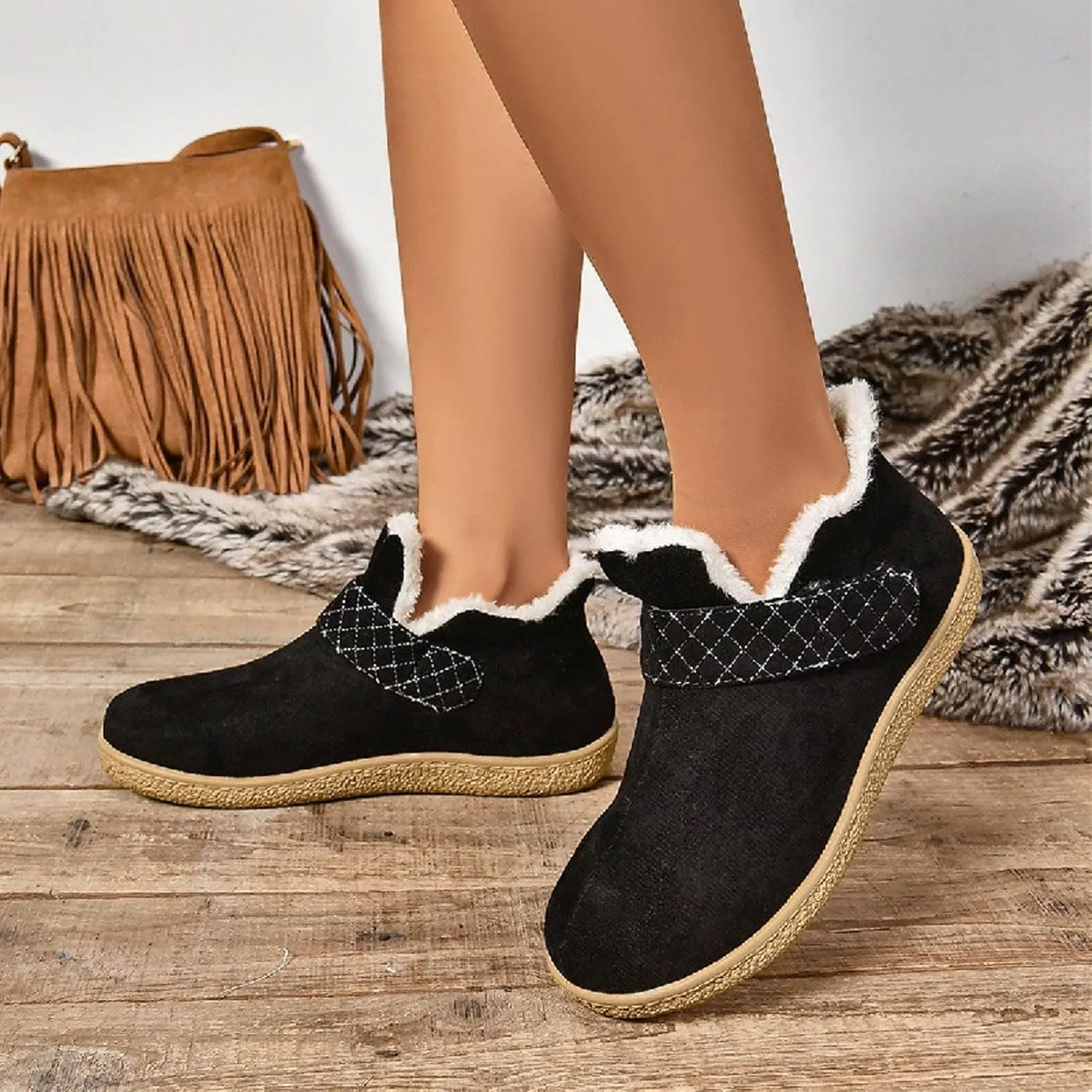 Ankle Boots for Women, Women's Moccasin Ankle Boots Ladies Warm Winter Indoor Outdoor House Shoes With Memory Foam