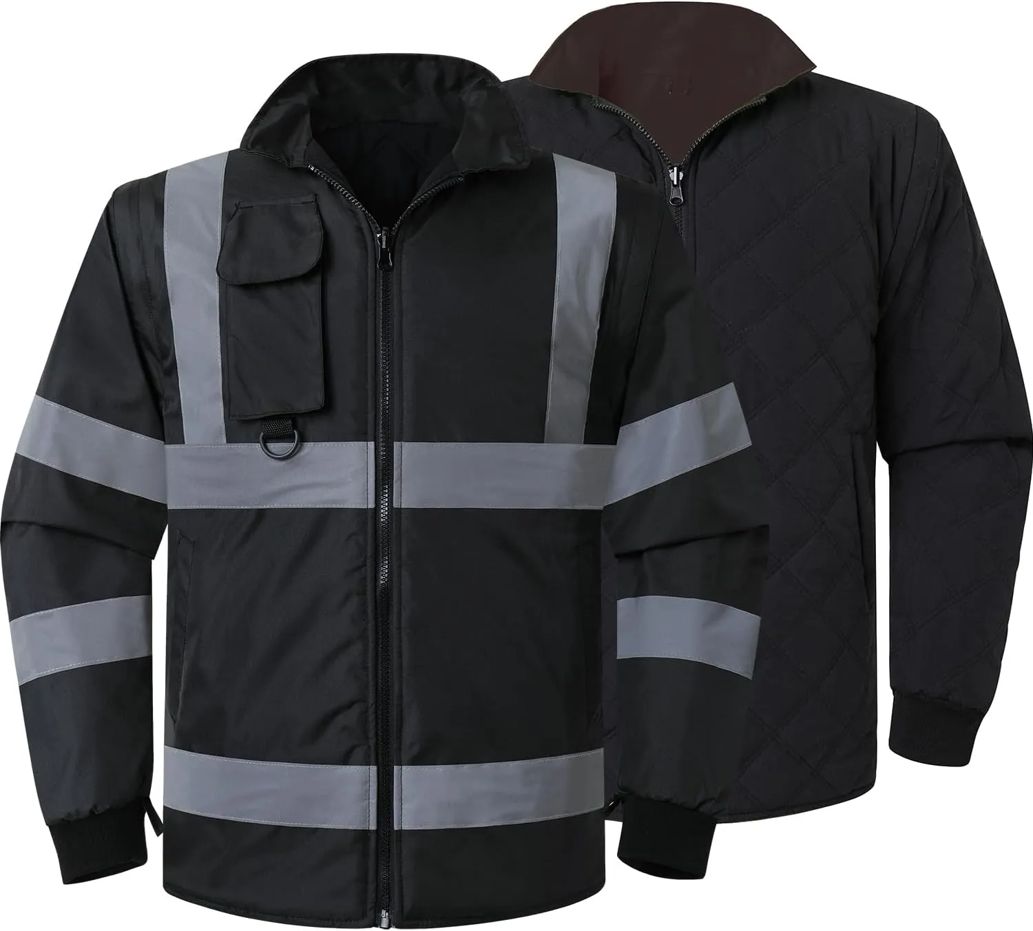 ANSI Class 3 High Visibility 7 in 1 Safety Winter Jacket For Men Safety Coat Traffic Reflective Parka Jacket