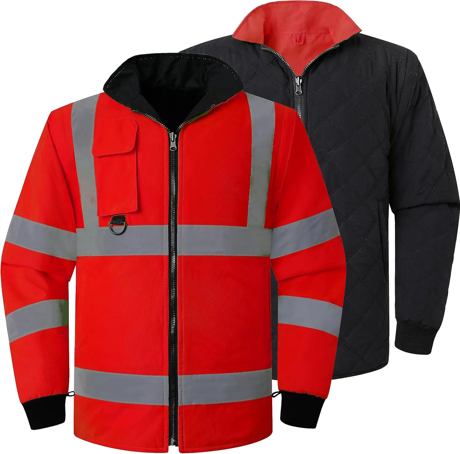 ANSI Class 3 High Visibility 7 in 1 Safety Winter Jacket For Men Safety Coat Traffic Reflective Parka Jacket