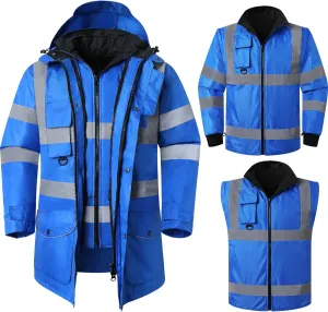 ANSI Class 3 High Visibility 7 in 1 Safety Winter Jacket For Men Safety Coat Traffic Reflective Parka Jacket