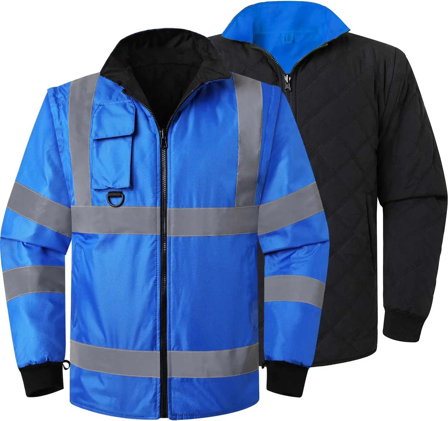 ANSI Class 3 High Visibility 7 in 1 Safety Winter Jacket For Men Safety Coat Traffic Reflective Parka Jacket