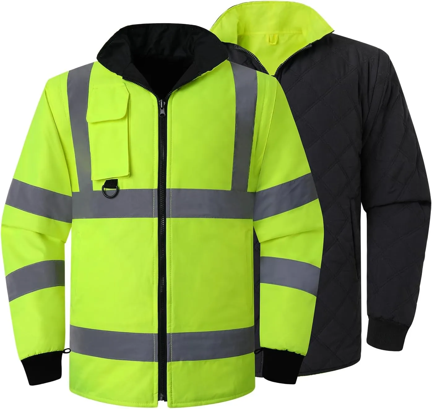 ANSI Class 3 High Visibility 7 in 1 Safety Winter Jacket For Men Safety Coat Traffic Reflective Parka Jacket