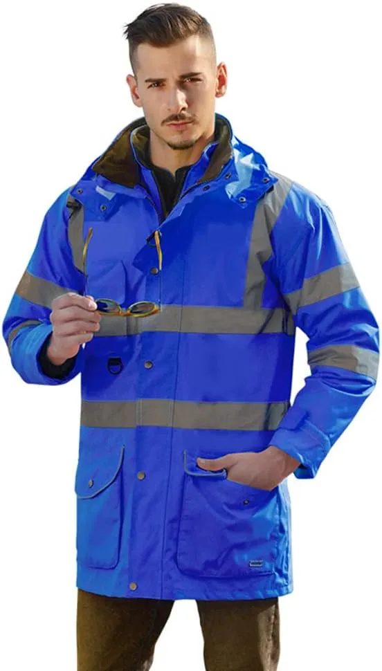 ANSI Class 3 High Visibility 7 in 1 Safety Winter Jacket For Men Safety Coat Traffic Reflective Parka Jacket