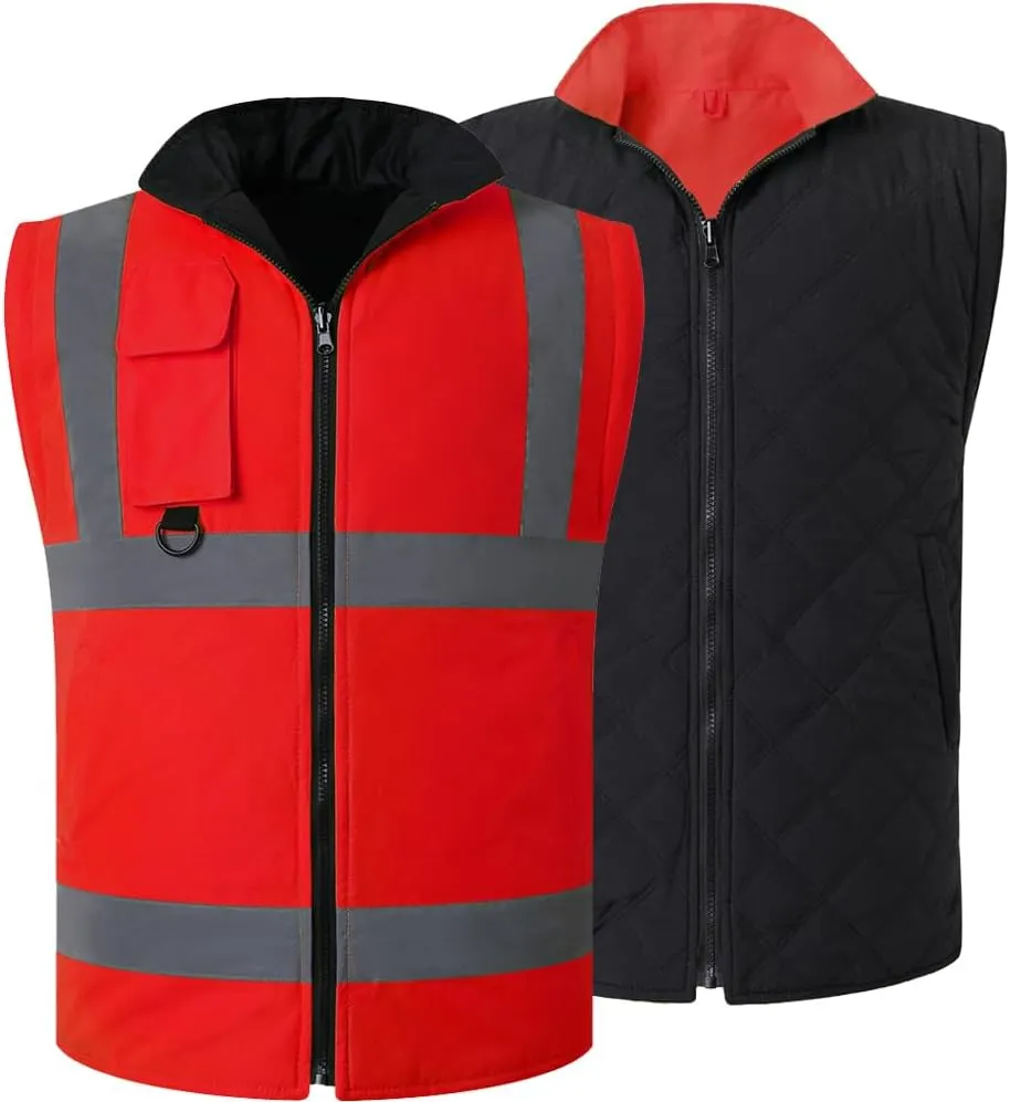 ANSI Class 3 High Visibility 7 in 1 Safety Winter Jacket For Men Safety Coat Traffic Reflective Parka Jacket