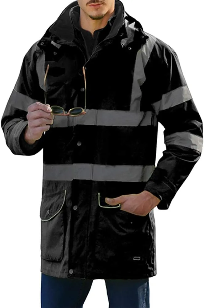 ANSI Class 3 High Visibility 7 in 1 Safety Winter Jacket For Men Safety Coat Traffic Reflective Parka Jacket