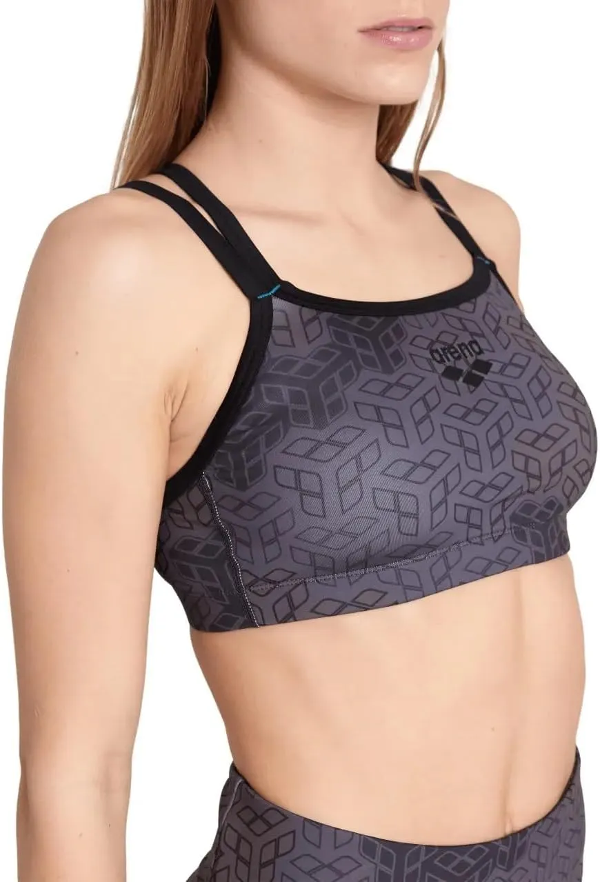 ARENA Womens Active Allover Sports Bra Top Soft Support Moisture Wicking Breathable Quick Dry Removable Cups