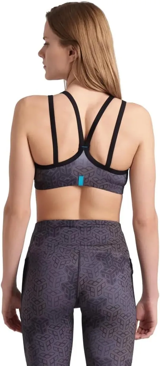 ARENA Womens Active Allover Sports Bra Top Soft Support Moisture Wicking Breathable Quick Dry Removable Cups