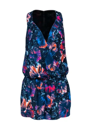 BCBG Max Azria - Navy Abstract Floral Sleeveless Romper Sz M