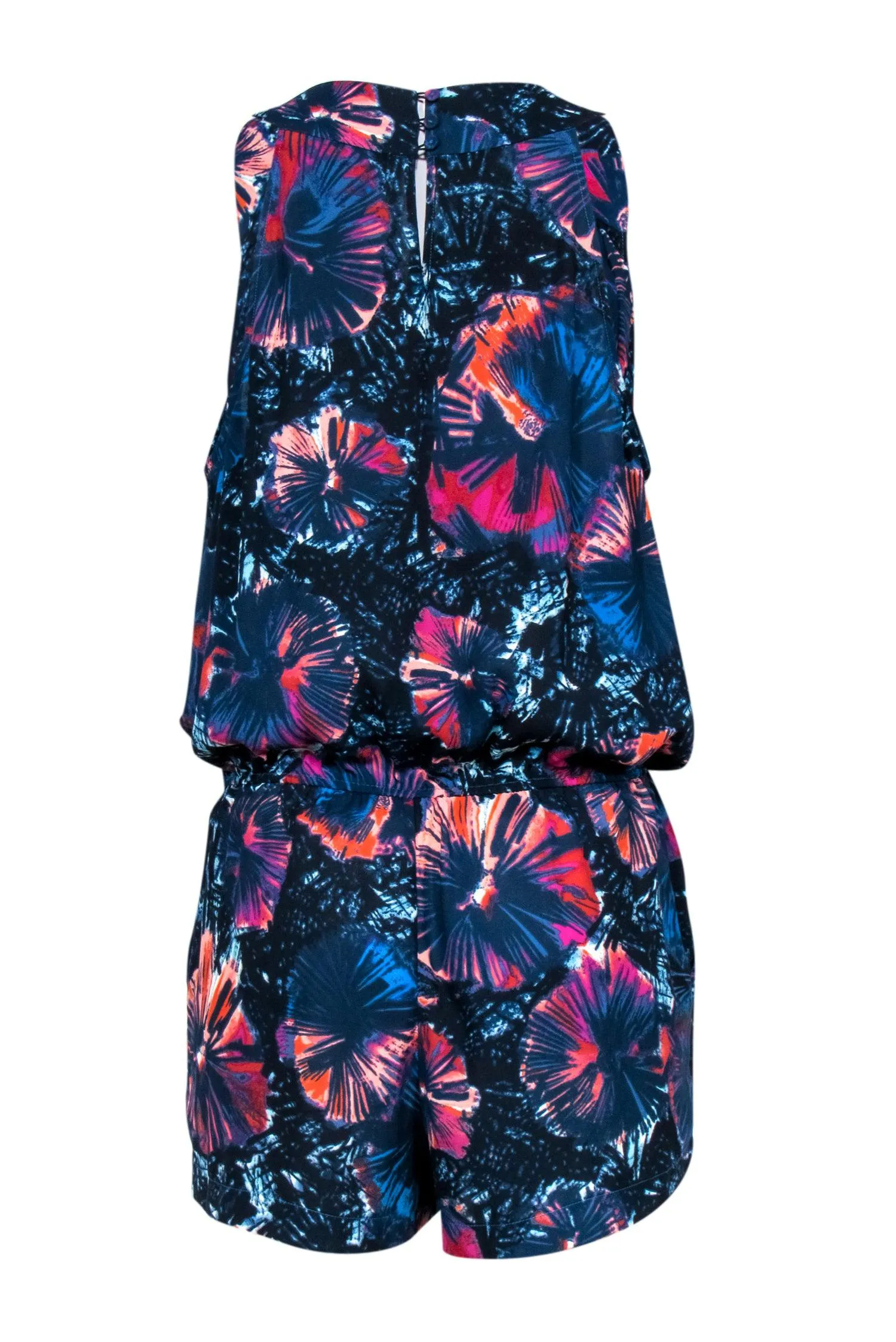 BCBG Max Azria - Navy Abstract Floral Sleeveless Romper Sz M