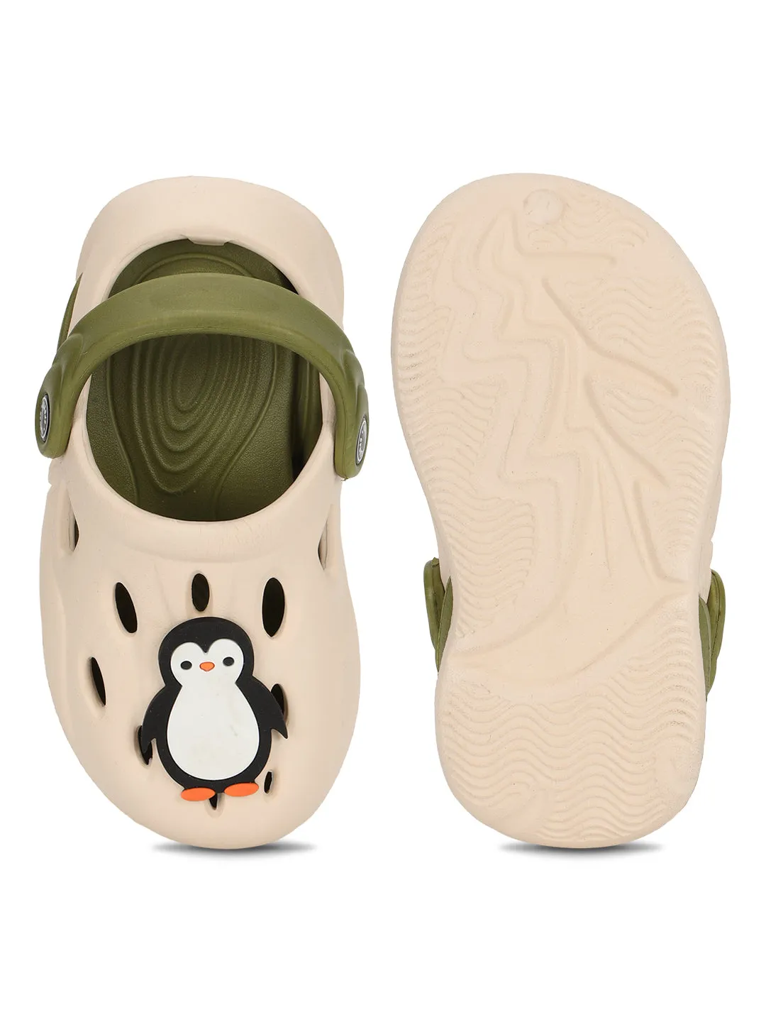 Beige Green Stylish Slip-On Clogs For Kids-Unisex (TC-LCLOG4-BEIGRN)