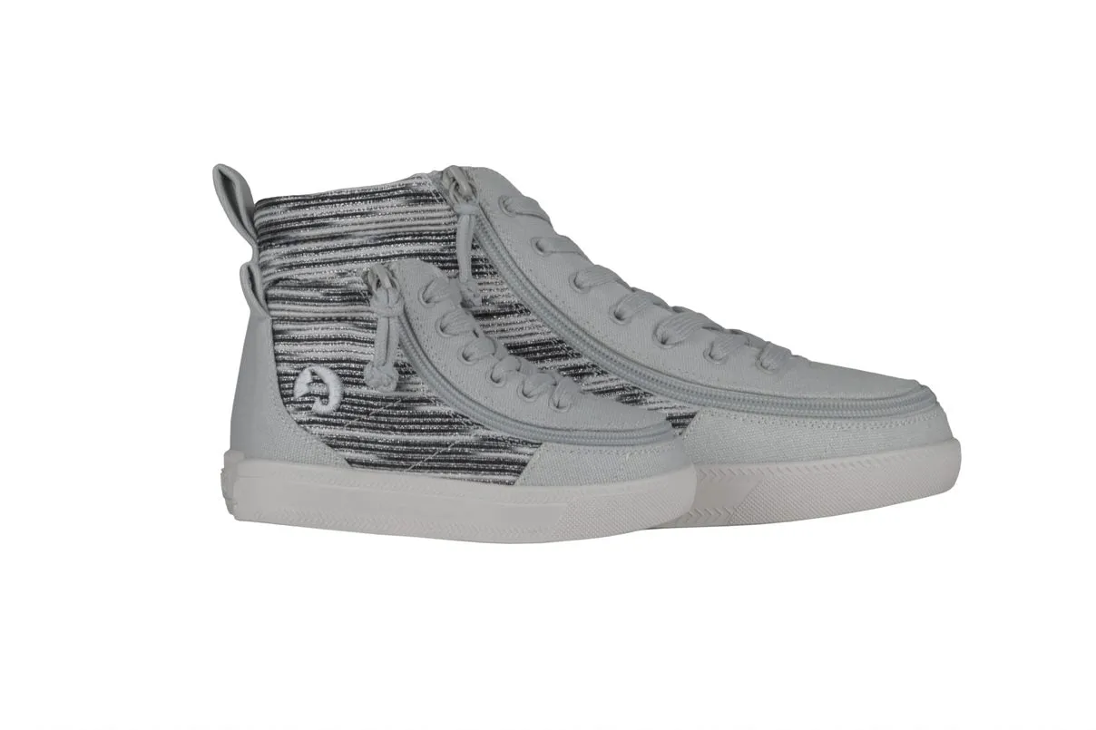 Billy Footwear (Kids) DR Fit - High Top DR Silver Streak Canvas Shoes