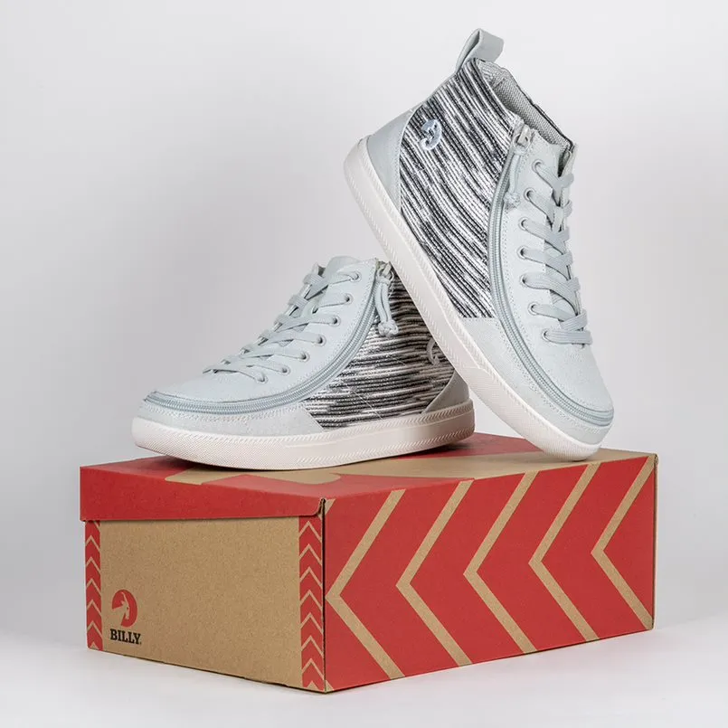 Billy Footwear (Kids) DR Fit - High Top DR Silver Streak Canvas Shoes