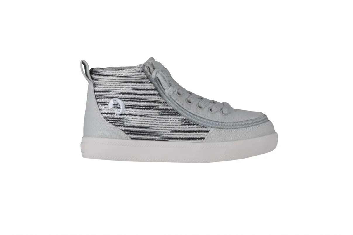 Billy Footwear (Kids) DR Fit - High Top DR Silver Streak Canvas Shoes