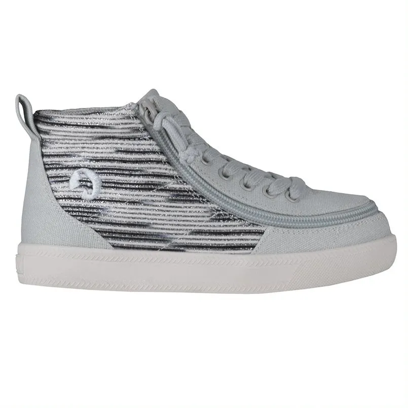 Billy Footwear (Kids) DR Fit - High Top DR Silver Streak Canvas Shoes