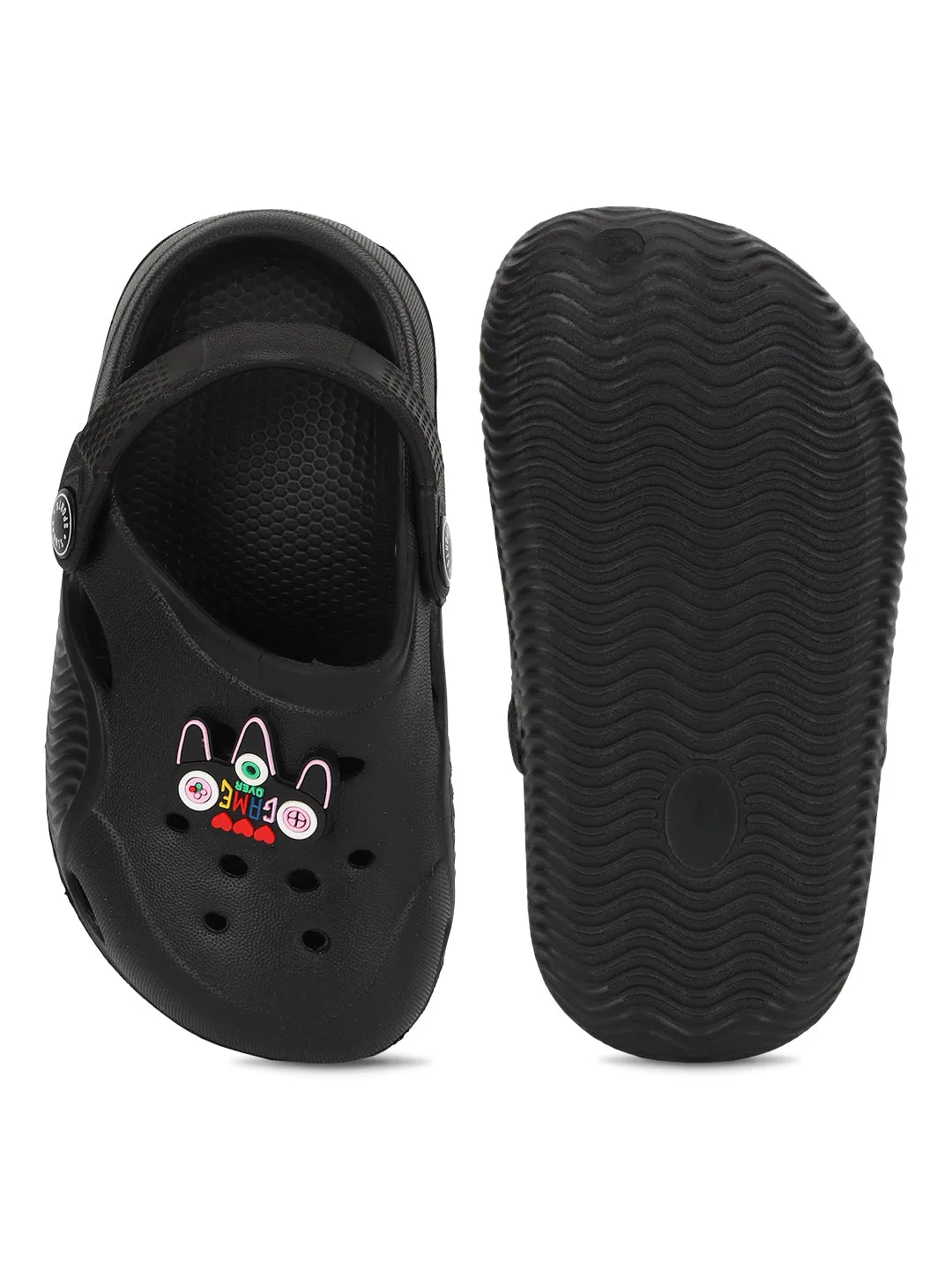Black Stylish Slip-On Clogs For Kids-Unisex (TC-LCLOG1-BLK)