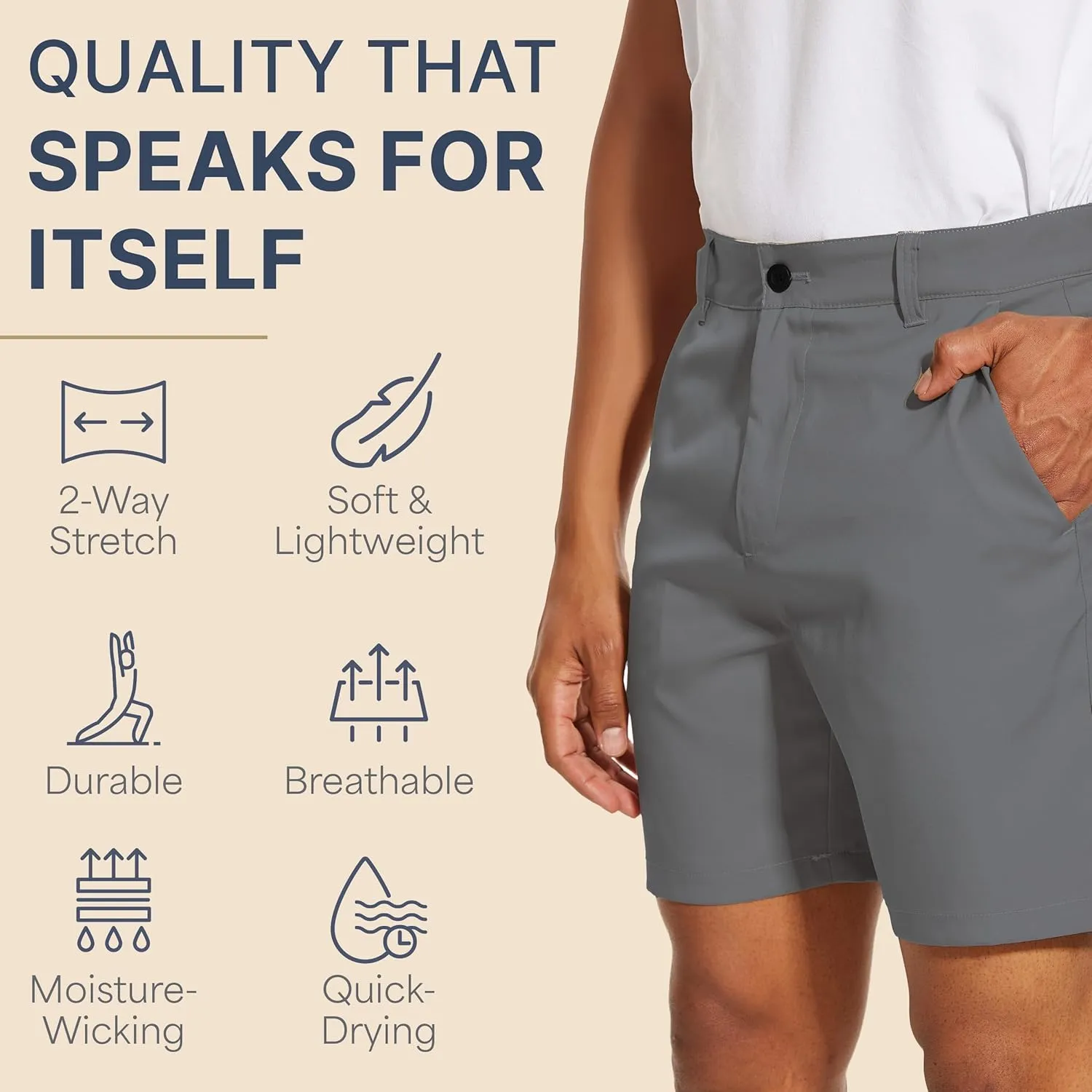 BLUE CHILL Lightweight Golf Shorts for Men, Water Resistant Quick Dry, 7 inch Inseam, 5 Pocket, 2-Way Stretch, Slim Fit