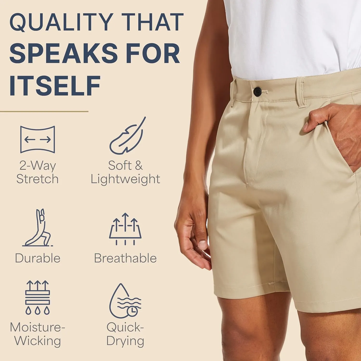 BLUE CHILL Lightweight Golf Shorts for Men, Water Resistant Quick Dry, 7 inch Inseam, 5 Pocket, 2-Way Stretch, Slim Fit