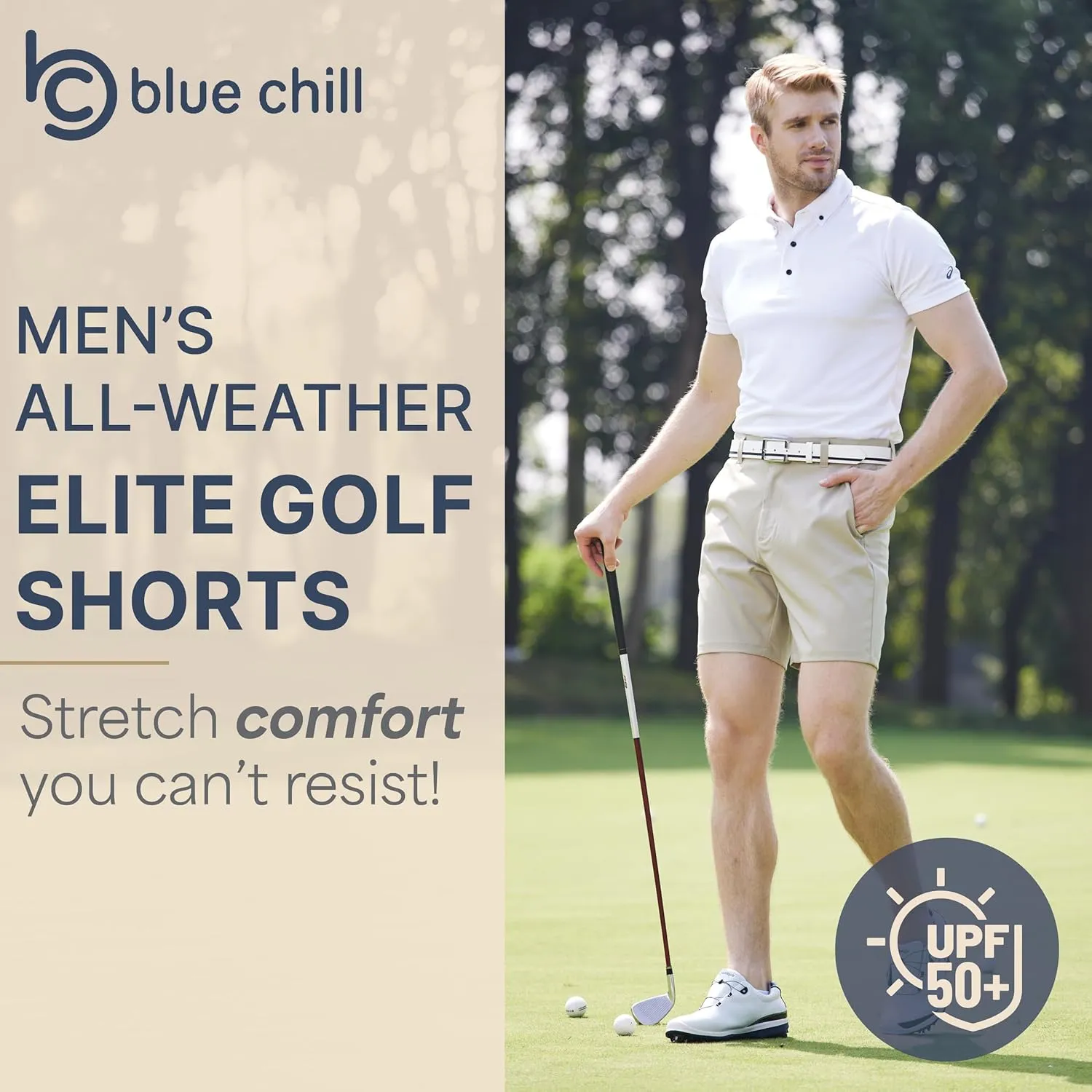BLUE CHILL Lightweight Golf Shorts for Men, Water Resistant Quick Dry, 7 inch Inseam, 5 Pocket, 2-Way Stretch, Slim Fit