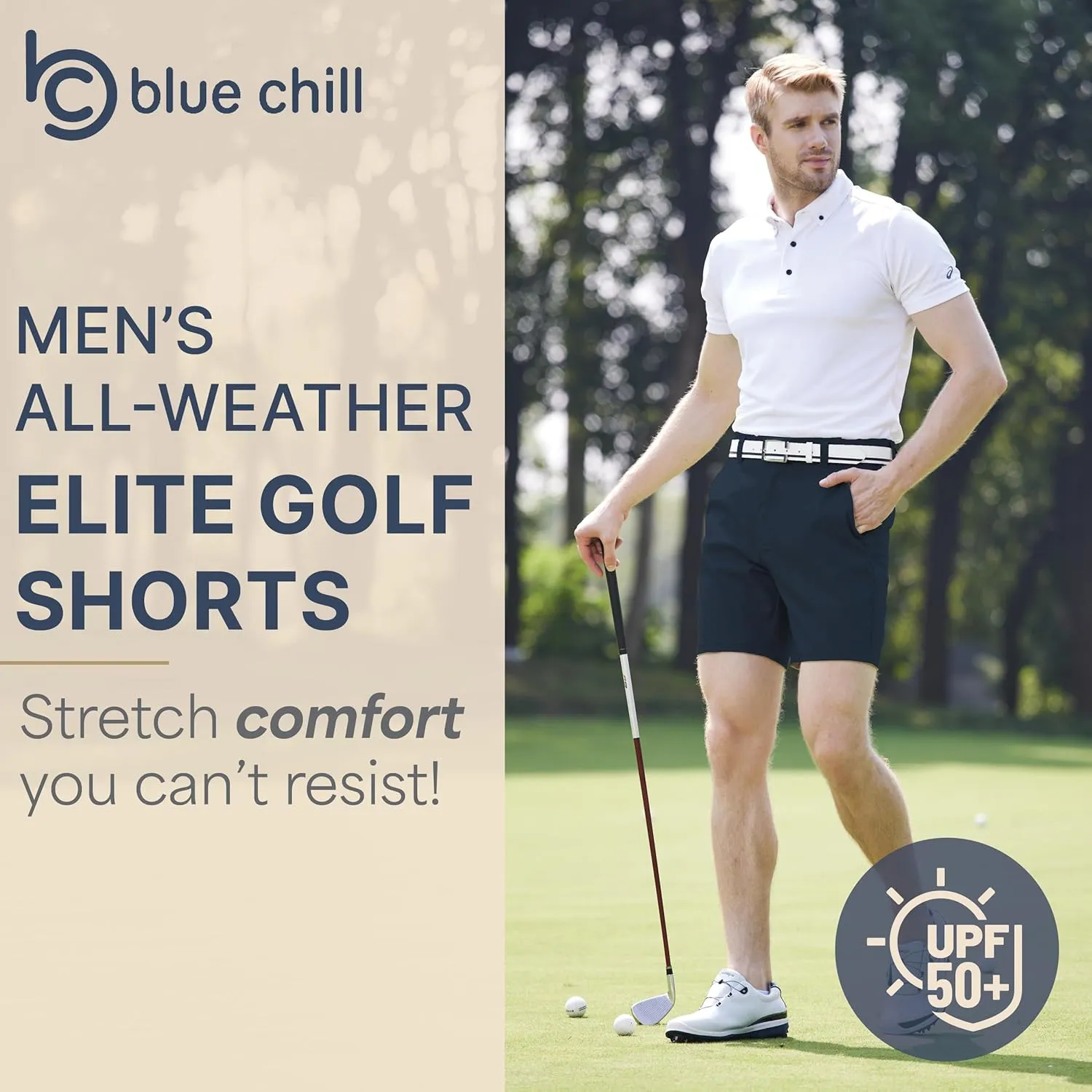 BLUE CHILL Lightweight Golf Shorts for Men, Water Resistant Quick Dry, 7 inch Inseam, 5 Pocket, 2-Way Stretch, Slim Fit