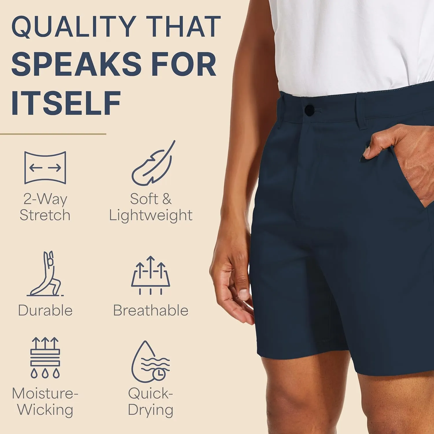 BLUE CHILL Lightweight Golf Shorts for Men, Water Resistant Quick Dry, 7 inch Inseam, 5 Pocket, 2-Way Stretch, Slim Fit