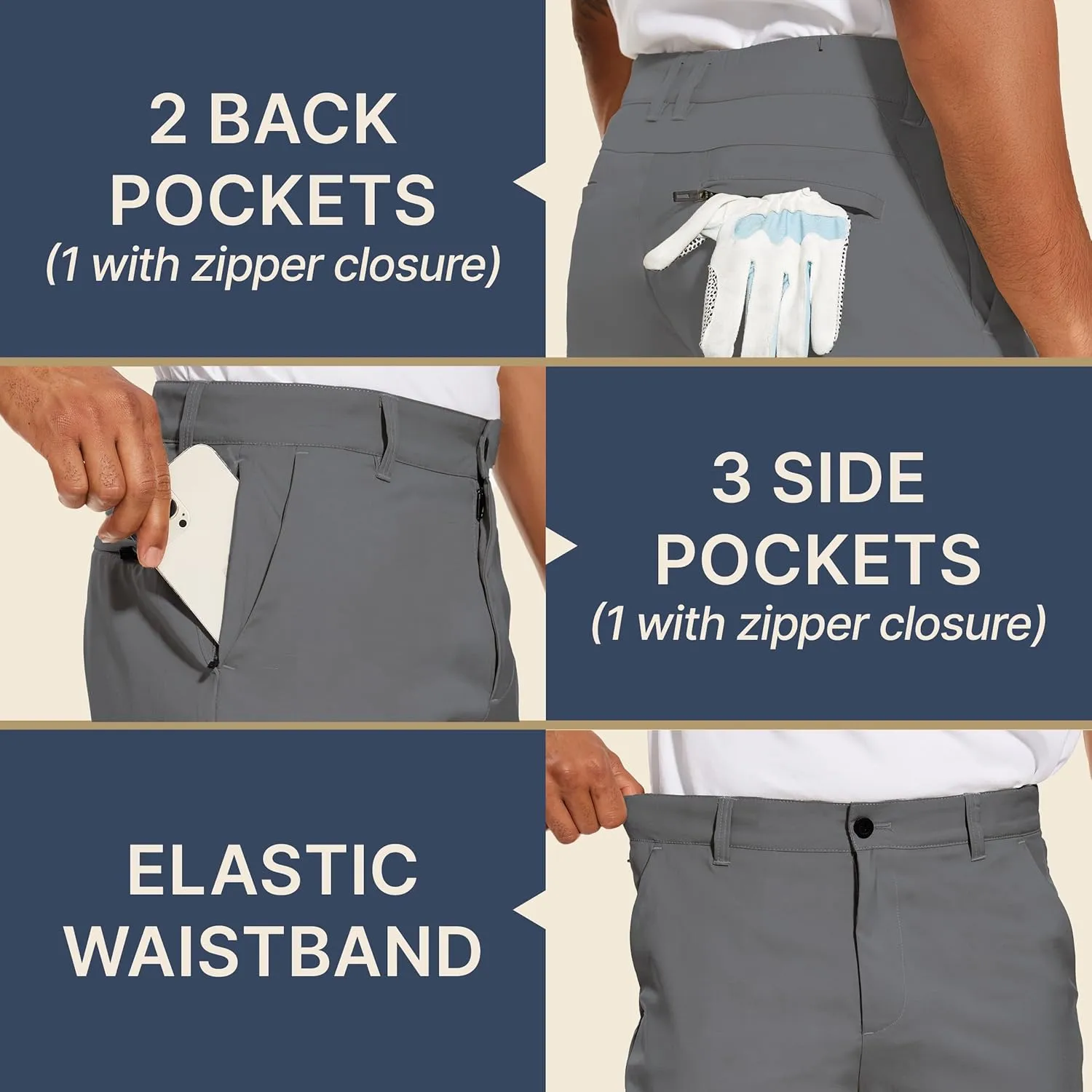 BLUE CHILL Lightweight Golf Shorts for Men, Water Resistant Quick Dry, 7 inch Inseam, 5 Pocket, 2-Way Stretch, Slim Fit