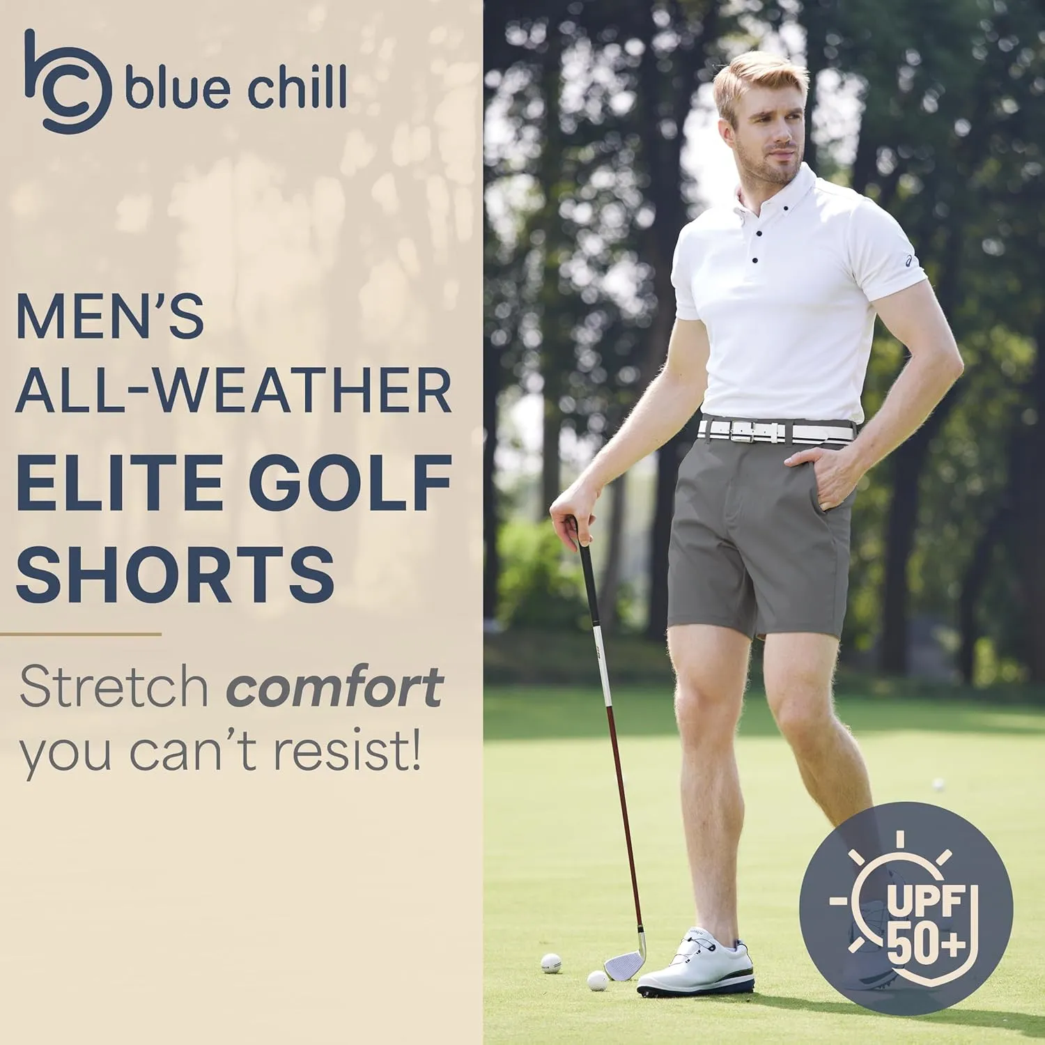 BLUE CHILL Lightweight Golf Shorts for Men, Water Resistant Quick Dry, 7 inch Inseam, 5 Pocket, 2-Way Stretch, Slim Fit
