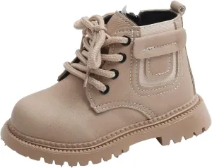 Boots for Girls Fashion Leather Hiking Snow Boots Little Kid High Top Dress Shoes Lace Up Non-Slip Texture Sole Boot