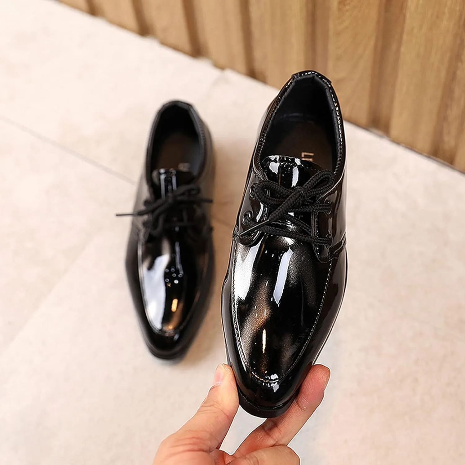 Boy's Classic Oxfor??s Dress Shoes Pointed Toe Paten?? Formal Dress Shoes Lace Up Wedding Toddlers Sandals for Girls