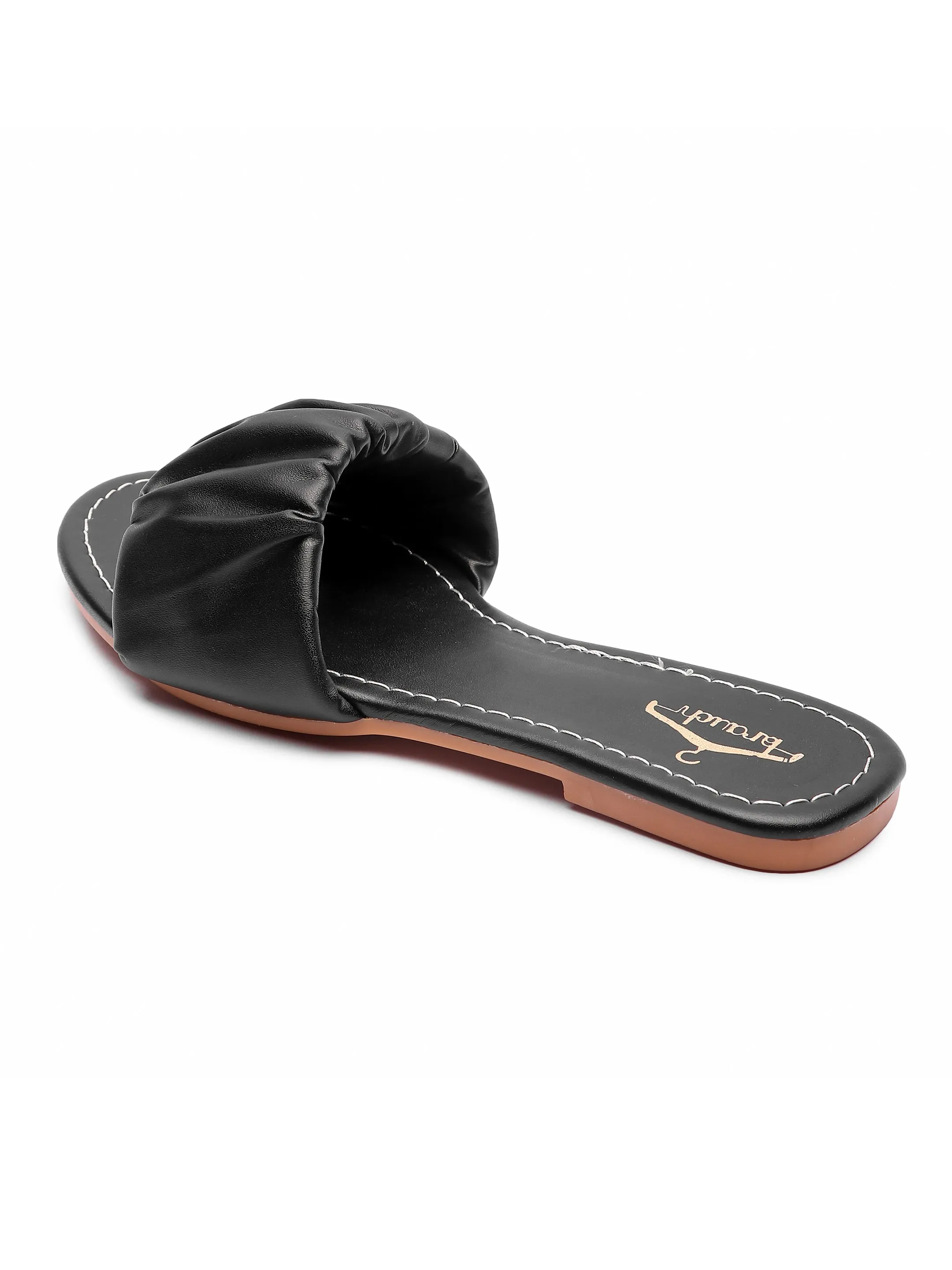 Brauch Women's Black Pleated Flat Sandal