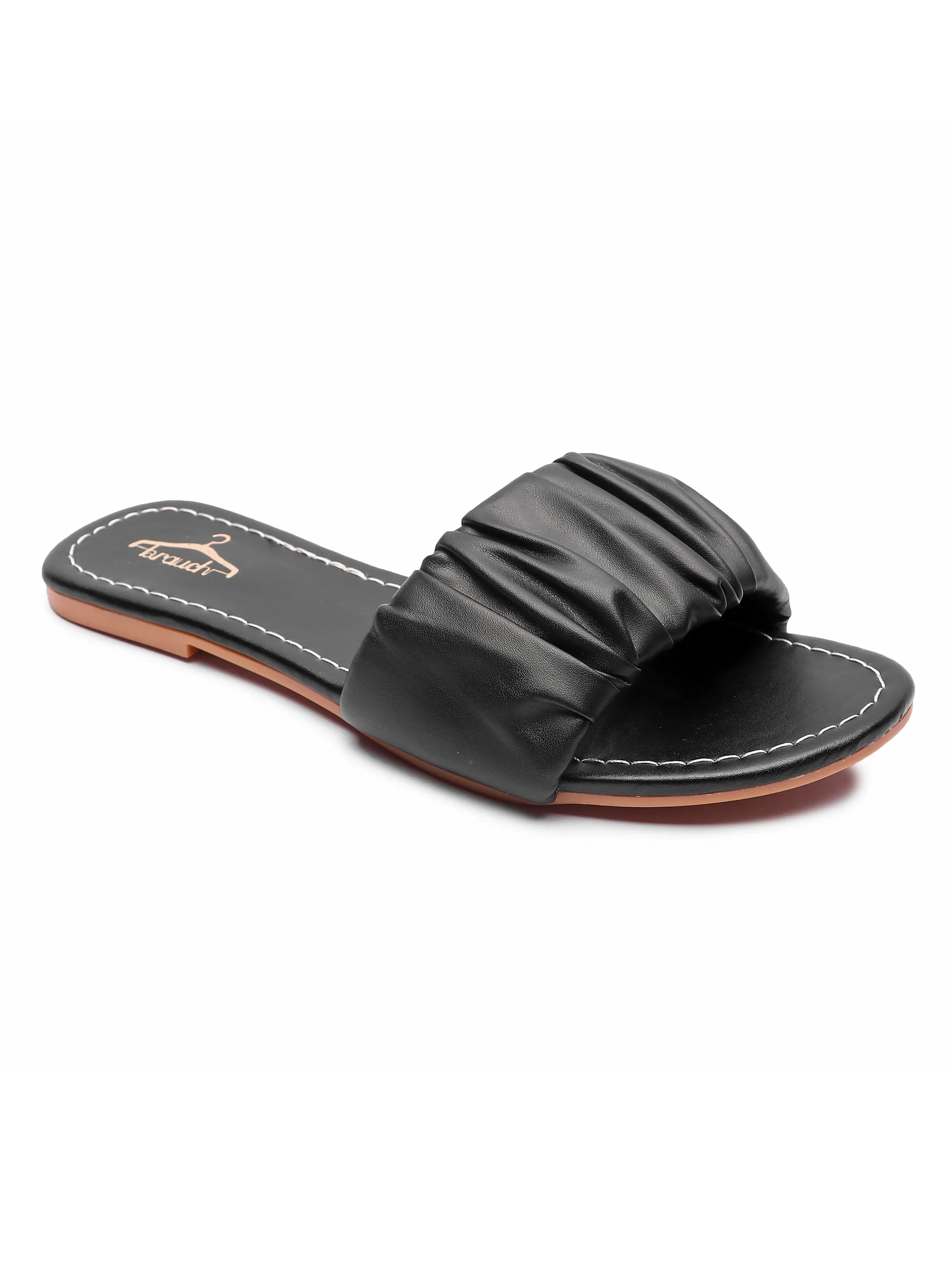 Brauch Women's Black Pleated Flat Sandal