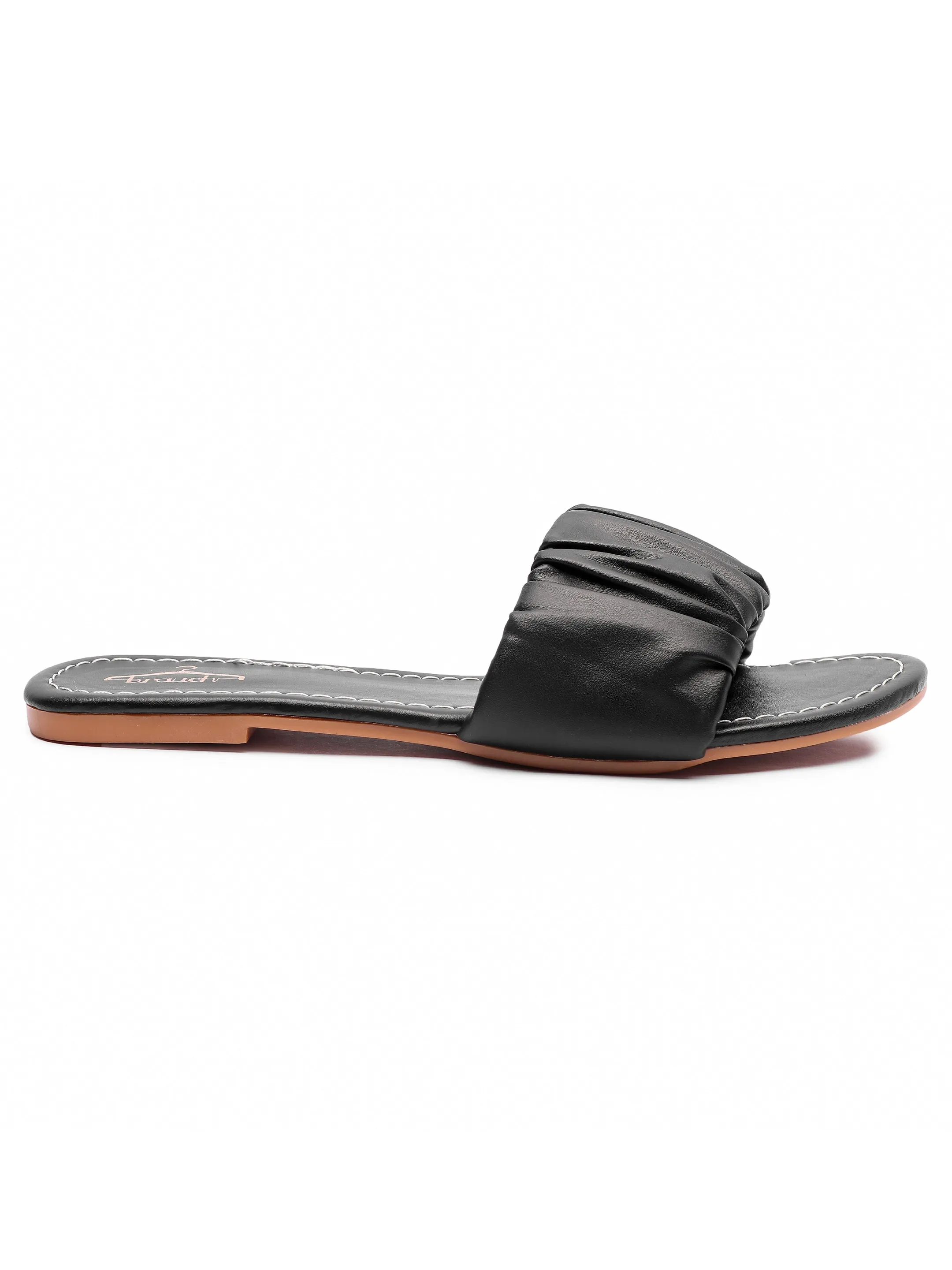 Brauch Women's Black Pleated Flat Sandal