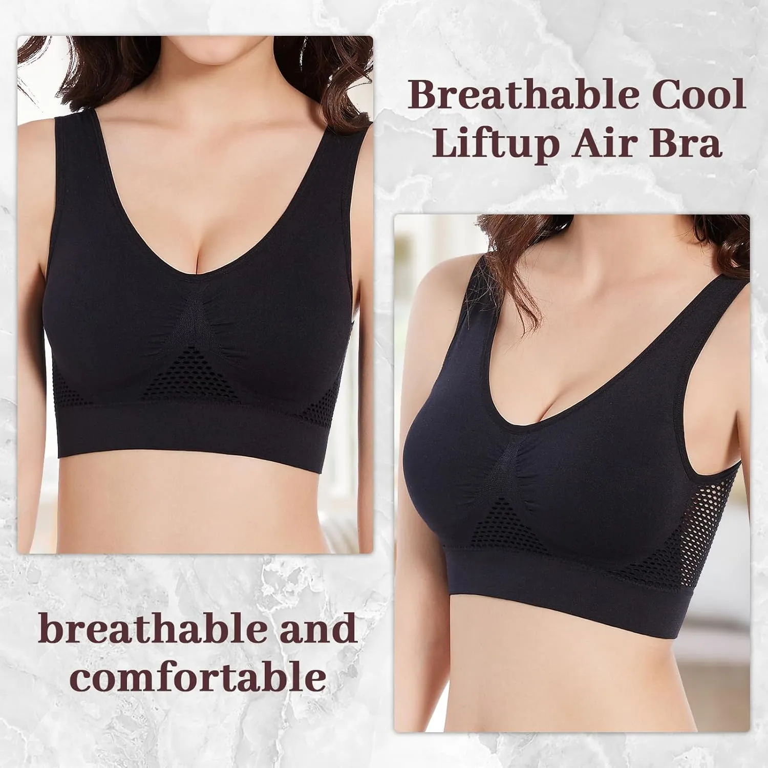 Breathable Cool Liftup Air Bra,Padded Sports Bra for Women,Womens Underwear Breathable Large Size Snug Bras No Steel Ring
