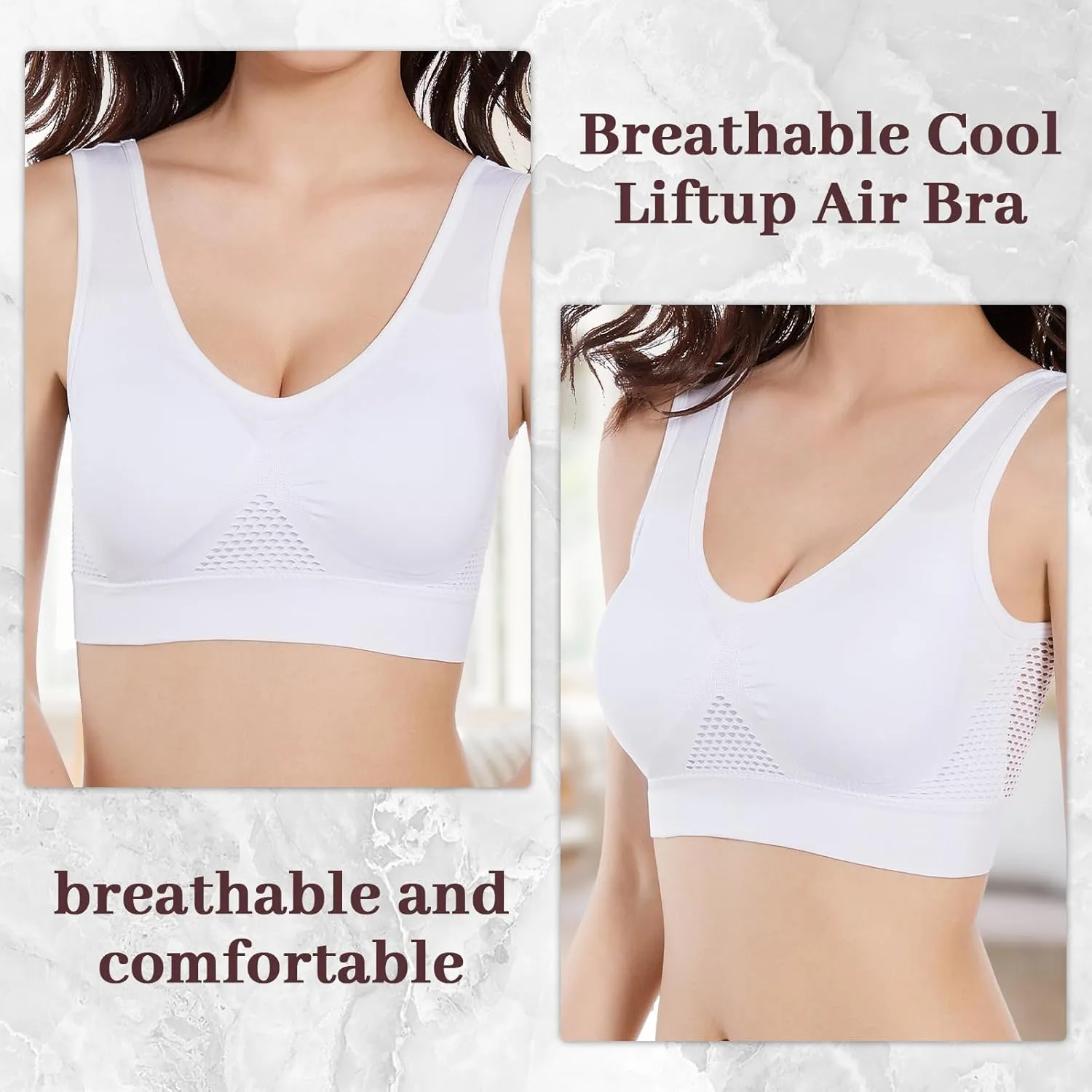 Breathable Cool Liftup Air Bra,Padded Sports Bra for Women,Womens Underwear Breathable Large Size Snug Bras No Steel Ring