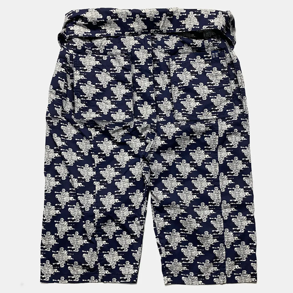 BZEN M.1063 SAWADEE-EB RELAX FIT UNISEX ANKLE LENGTH ELEPHANT PRINT POPLIN THAI FISHERMEN 4 POCKET DENIM WRAP PANT-5OZ-E0 BLUE