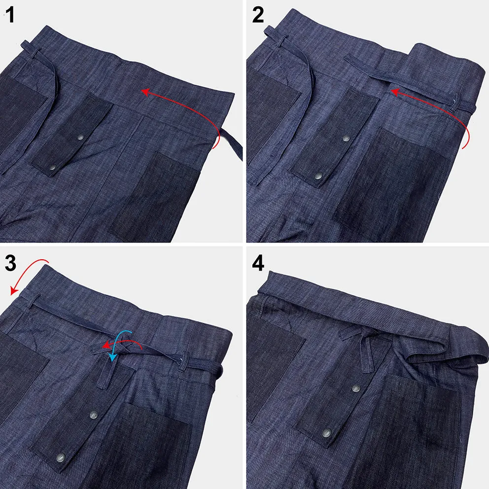 BZEN M.1063 SAWADEE-EB RELAX FIT UNISEX ANKLE LENGTH ELEPHANT PRINT POPLIN THAI FISHERMEN 4 POCKET DENIM WRAP PANT-5OZ-E0 BLUE