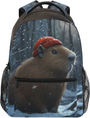 Capybara in Red Hat Backpack 3rd 4th 5th Grade School Bookbag Travel Laptop Daypack Bag Purse for Boys Girls Teens