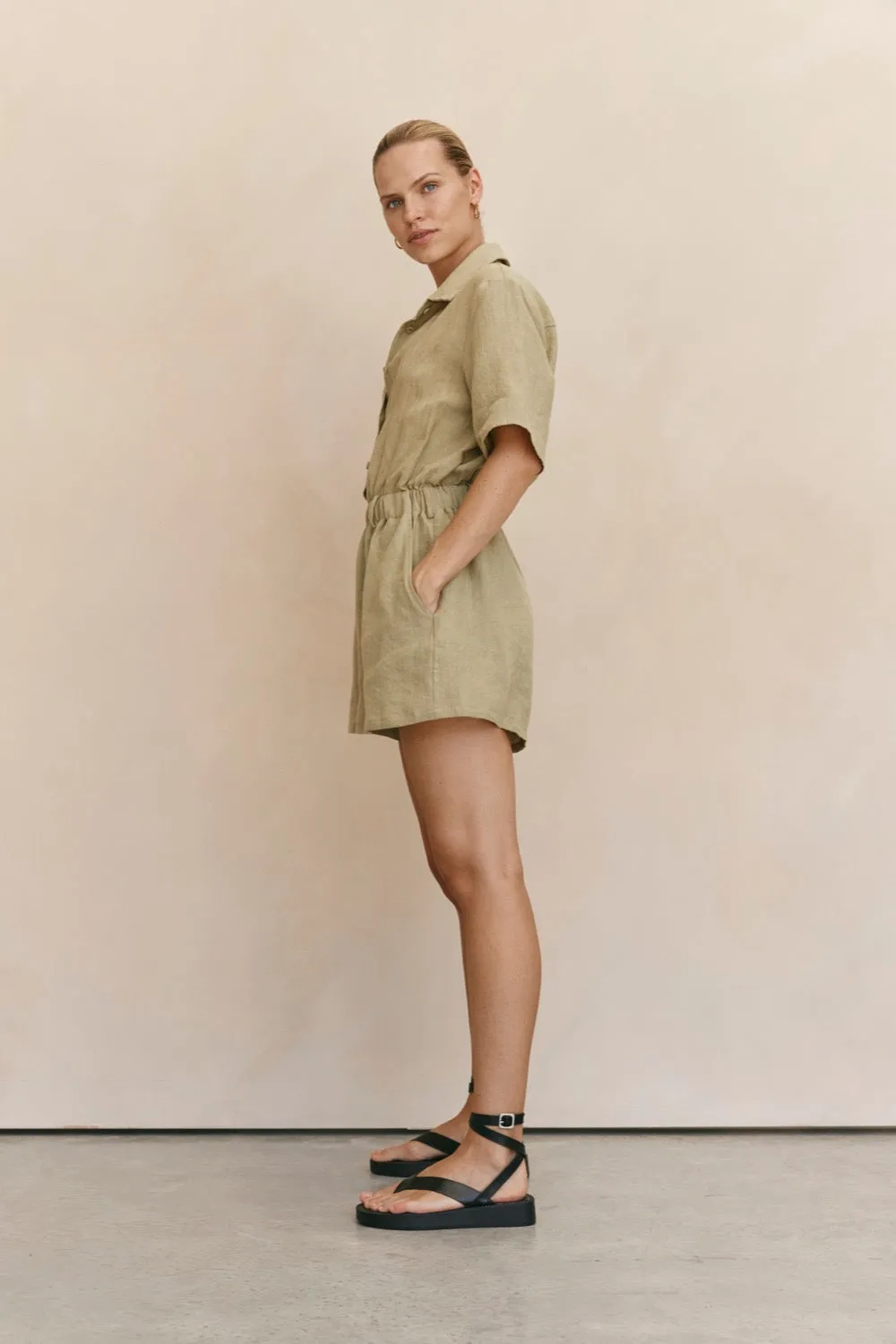 Carmita Linen Romper Sage